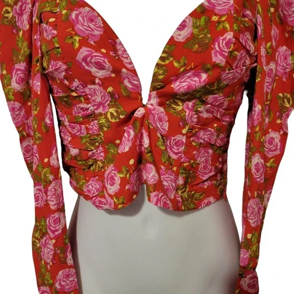 Zara Womens Floral Boho Fairy Cottage Core Draped Crop Top Blouse Size XS - Picture 3 of 6
